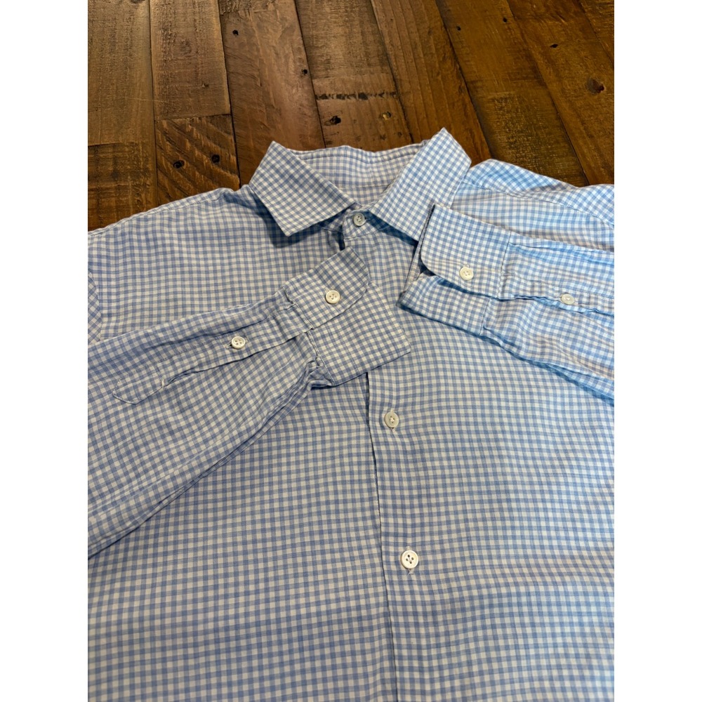 Barba Napoli Mens Gingham Button Down Shirt Blue White Cotton Italy Size L - Picture 9 of 13